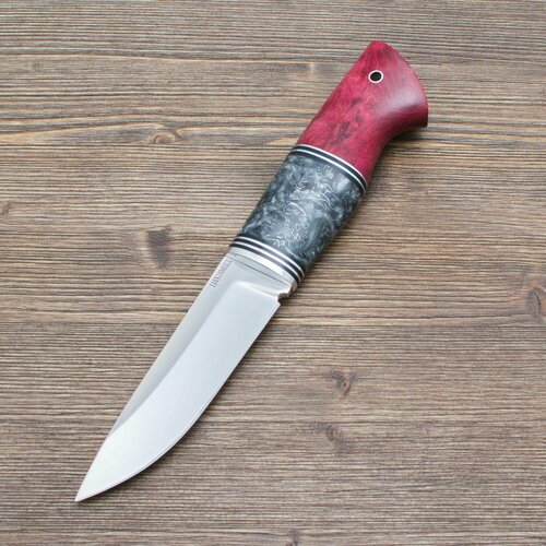 Нож туристический Засапожный 110Х18М-ШД Полированный Дюраль Стабилизированная карельская береза бордовая Акрил темный Ножи Lemax (Лемакс)