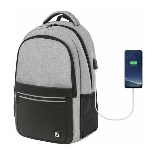 Рюкзак BRAUBERG URBAN универсальный с отделением для ноутбука USB-порт Detroit серый 46х30х16 см, 1 шт