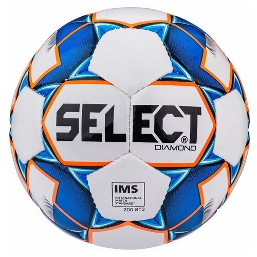 Мяч футбольный SELECT DIAMOND IMS, 810015-002 бел/син/оранж, размер 5, р/ш, 32 п, окруж 68-70 (спецпредложение)