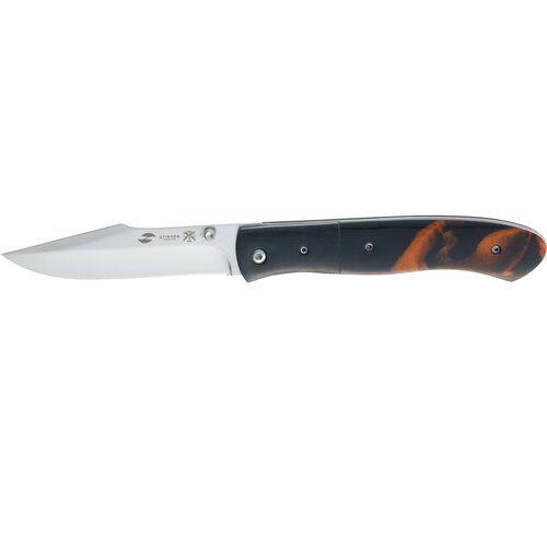 Нож складной STINGER с клипом, клинок 102 мм, коричнево-чёрная рукоять из смолы и нержавеющей стали, в нейлоновом чехле FB3023