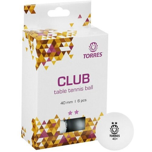 TORRES Мяч для настольного тенниса TORRES Club, 2 звезды, 40 мм, 6 шт, цвет белый