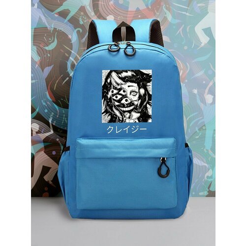 Большой голубой рюкзак с DTF принтом аниме девушка - 2058