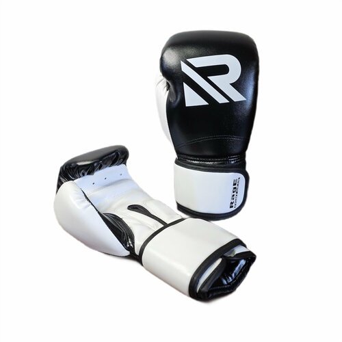 Перчатки боксерские Rage fight gear 12 унций для бокса из искусственной кожи черно-белого цвета