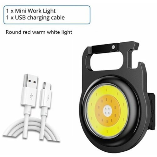 Компактный фонарик-брелок 5см, с магнитом, открывалкой и USB зарядкой, белый/желтый/красный свет