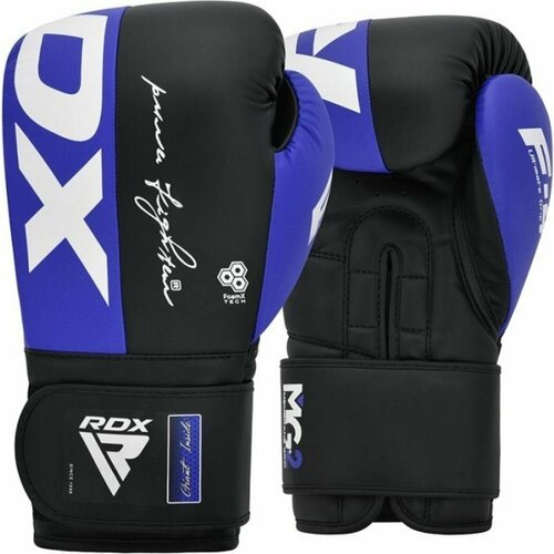 Боксерские перчатки RDX F4 спарринговые перчатки на липучках, черно-синие, 12 унций