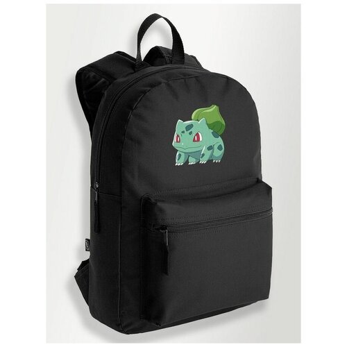 Черный школьный рюкзак с DTF печатью Аниме Pokemon ( Покемоны, Пикачу, бульбазавр, Сквиртл ) - 1043