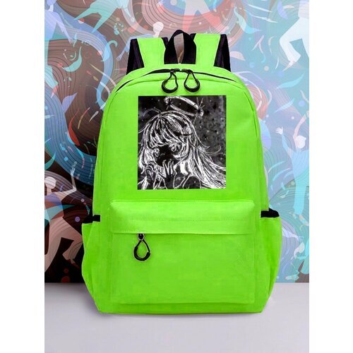 Большой зеленый рюкзак с DTF принтом аниме девушка - 2054