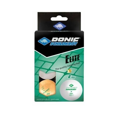 Мячики для н/тенниса DONIC ELITE 1* 40+ 6 штук, белый + оранжевый