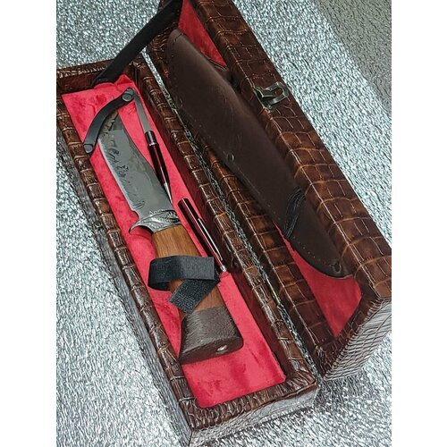 Нож туристический разделочный Лось в чехле ножнах и подарочный кожаный футляр , ручка нож. (Сталь65х13: модель 2)