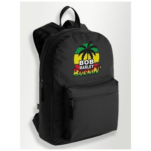 Черный школьный рюкзак с DTF печатью Музыка Bob Marley ( Регги, Ска, Психоделика, Ямайка ) - 1031