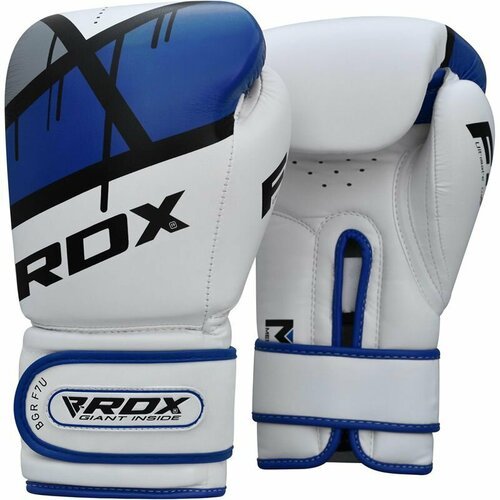 Боксерские тренировочные перчатки Rdx bgr-f7 Blue (Кожа, Для детей, RDX, 8 унций, Англия, Бело-синий) 8 унций