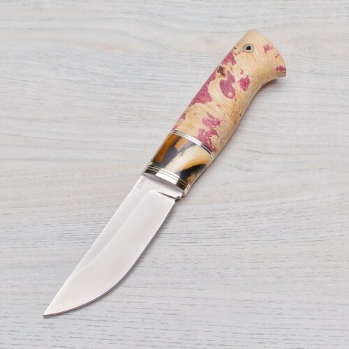 Нож туристический Томск S390 (порошковая сталь) Пескоструйная Нейзильбер Стабилизированный кап клена бордовый Ножи Lemax (Лемакс)