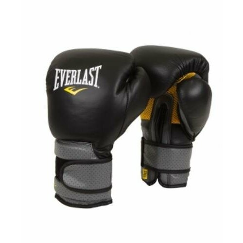 Боксерские перчатки Everlast тренировочные на липучке Pro Leather Strap черные (10 унций, Кожа, Everlast, 360, 160, 160, Черный)