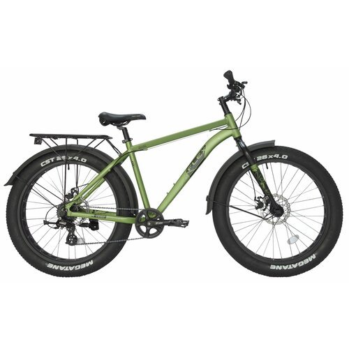 Велосипед 26' (фетбайк) Tech Team FLEX 19' (2024) FATbike зеленый / алюминиевая рама / 8 скоростей / SHIMANO / дисковые тормоза / для подростка / мужской /
