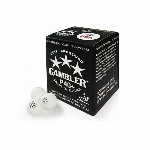 Мячи для настольного тенниса Gambler 3* 40+ Synt x36 White