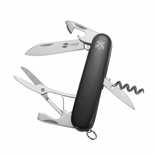 Stinger FK-K5018-6PB Нож перочинный stinger, 90 мм, 11 функций, материал рукояти: абс-пластик (чёрный), в блистере