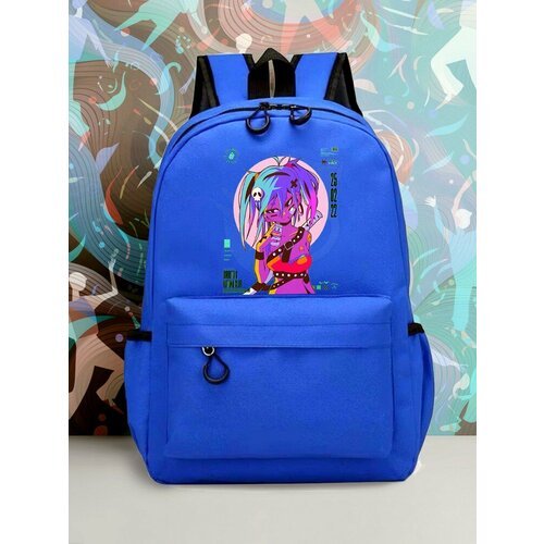 Большой синий рюкзак с DTF принтом аниме девушка - 2145