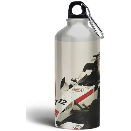 Бутылка спортивная, туристическая фляга, 500мл с карабином Машина спорт болид формулы 1 и девушка - 4