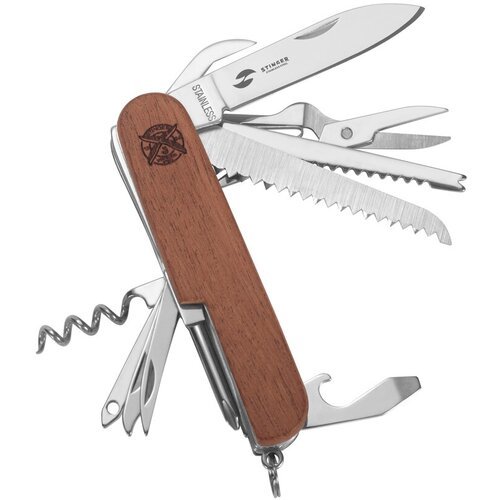 Нож перочинный Stinger, 94,3 мм, 15 функций, рукоять из древесины сапеле, коричневый, в картонной коробке FK-K5014ALL