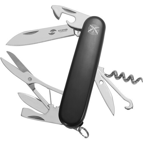 Нож перочинный Stinger, 91 мм, 13 функций, рукоять АБС-пластик, черный, в блистере FK-K5018-8PB