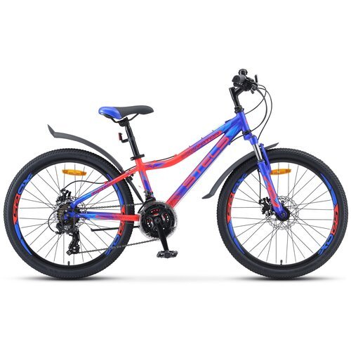 Подростковый горный велосипед Stels Navigator 410 MD 24 21-sp V010 (2022), рама 12, синий/неоновый-красный