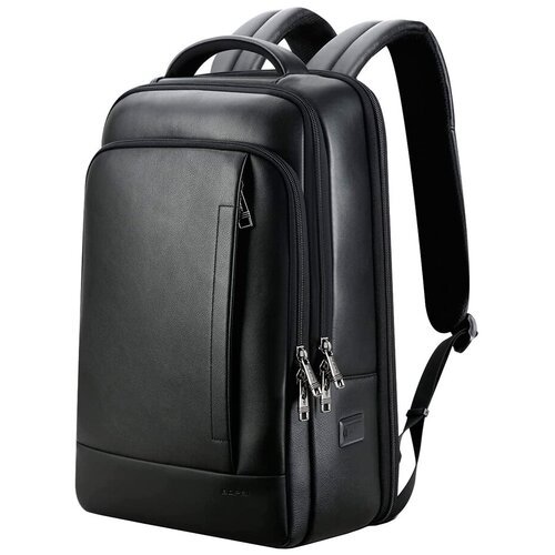 Рюкзак мужской городской дорожный вместительный 22л для ноутбука 15.6 Bopai First Layer Cowhide Черный с USB кожаный для взрослых и подростков