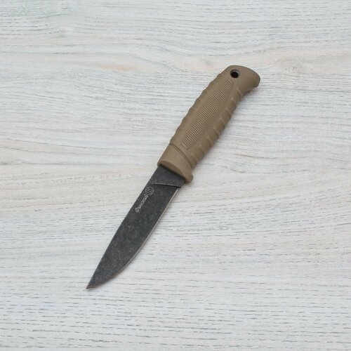 Нож туристический Финский AUS-8 Стоунвош черный Эластрон Пустынный 014307 ПП Кизляр