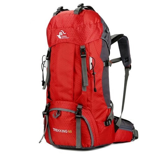 Большой рюкзак для путешествий, походов, кемпинга - 60л, красный