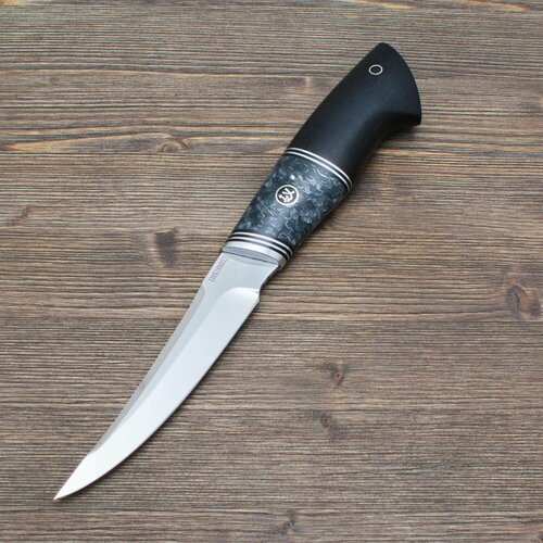Нож туристический Рыбак-2 110Х18М-ШД Полированный Дюраль Черный граб Акрил темный Ножи Lemax (Лемакс)