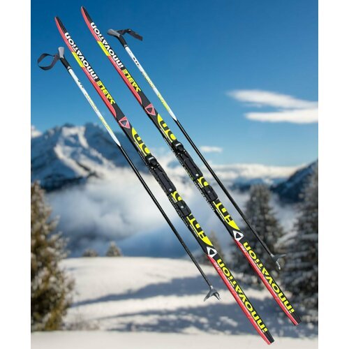 Лыжный комплект ЦСТ Step (с насечками), длина лыж 180 см, длина палок 140 см, крепление полуавтомат