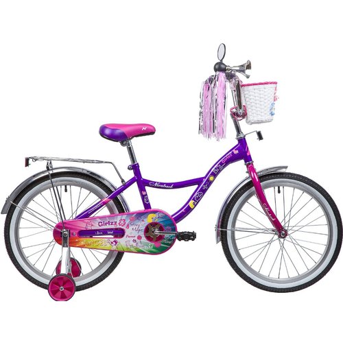 Велосипед детский NOVATRACK 20'207GIRLZZ. VL23 фиолетовый, тормоз нож, пер. корзина, зеркало, крылья