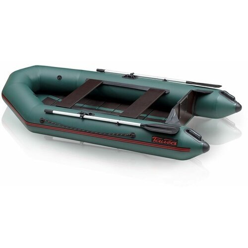 Лодка ПВХ 'Тайга-270Р' (зеленый цвет) рейки из ламинированной фанеры, плоское дно