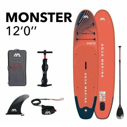 Надувная SUP-доска (SUP board) Aqua Marina Monster 12'0' S23 (366 х 84 х 15 см) с насосом, веслом и страховочным лишем