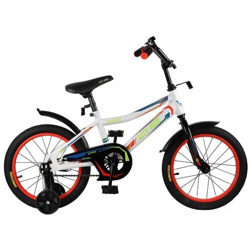 Велосипед детский двухколесный CITYRIDE Spark, рама сталь, колеса радиус 16', страховочные колеса, белый