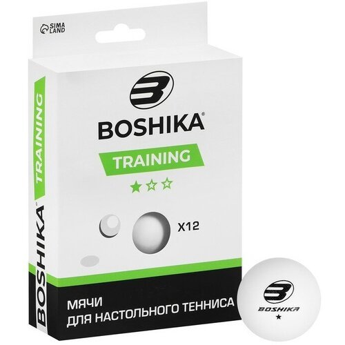 Мяч для настольного тенниса BOSHIKA Training, 1 звезда, d=40 мм, 12 шт, цвет белый