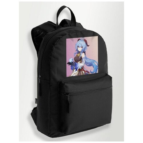 Черный школьный рюкзак с DTF печатью игры Геншин (Genshin impact, Сяо, Ху Тао, Гань Юй, рпг) - 57