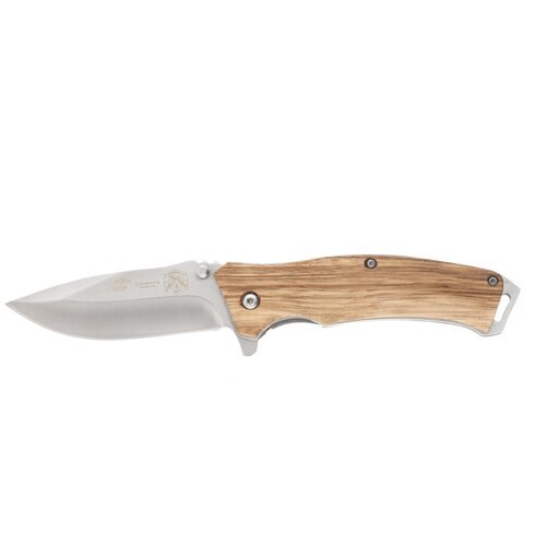 Нож складной Stinger, клинок 80 мм, рукоять из дерева и стали светло-коричневого цвета, в нейлоновом чехле FK-1117ZB