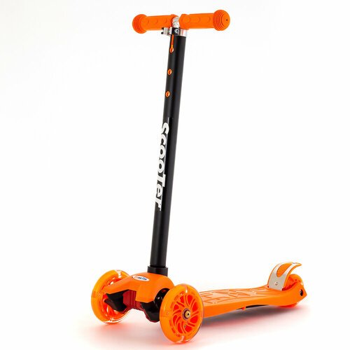 Самокат трехколесный, детский, колеса светятся, оранжевый