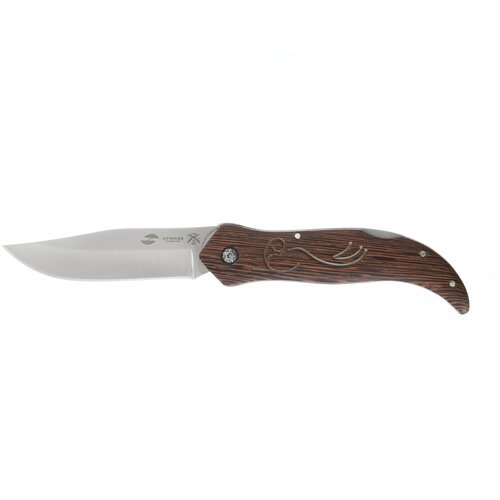 Нож складной STINGER, клинок 105 мм, рукоять из древесины венге коричневого цвета, в нейлоновом чехле FB619A