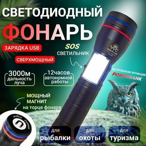 Светодиодный ручной фонарь с мощным магнитом на торце YYC-6310-PM10-TG