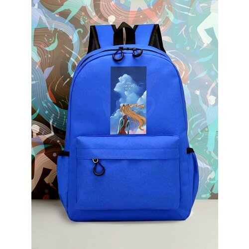 Большой синий рюкзак с DTF принтом аниме евангелион - 2131