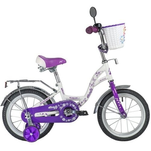 Велосипед NOVATRACK 14' BUTTERFLY белый-фиолетовый, тормоз нож, крылья и багаж хром, корз, полн защ.