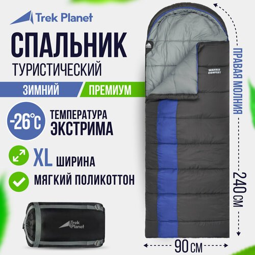 Спальный мешок TREK PLANET Warmer Comfort, черный/синий, молния с правой стороны