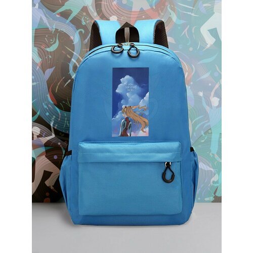 Большой голубой рюкзак с DTF принтом аниме евангелион - 2131