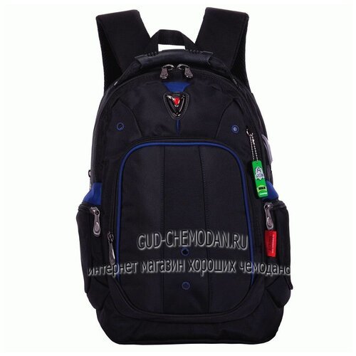 Рюкзак городской для мужчин Across черный с синими вставками 43х30х17 см