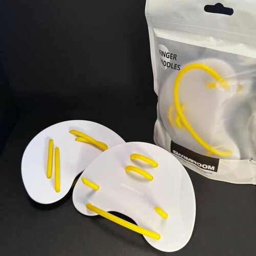 Пальчиковые лопатки для плавания SwimRoom 'Finger Paddles', цвет белый с желтым