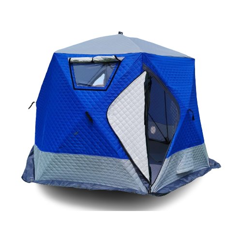 Утепленная зимняя палатка шатер для рыбалки Terbo Mir Куб 2, шестисторонняя, 3 слоя, размеры 3х3х2,05 м, цвет сине-белый
