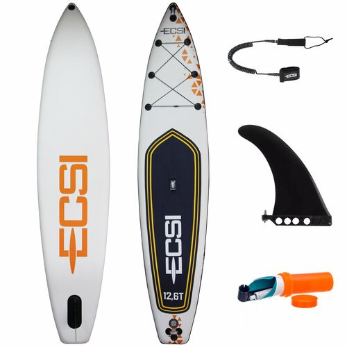 Сапборд ECSI Expert 12.6 ft х32х6 White-Orange/384х80х15 см /туринговый сапборд /двухслойная сап доска для серфинга
