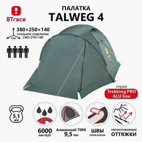 Палатка кемпинговая четырёхместная Btrace Talweg 4, зеленый