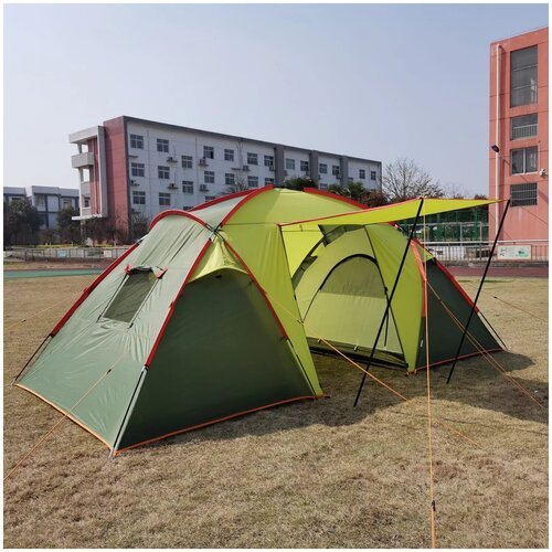 Палатка 4-местная, 2 отдельных комнаты, (2 слоя) дуги стекловолокно, вес 8.9 кг. ART1002-4 (Зеленая)